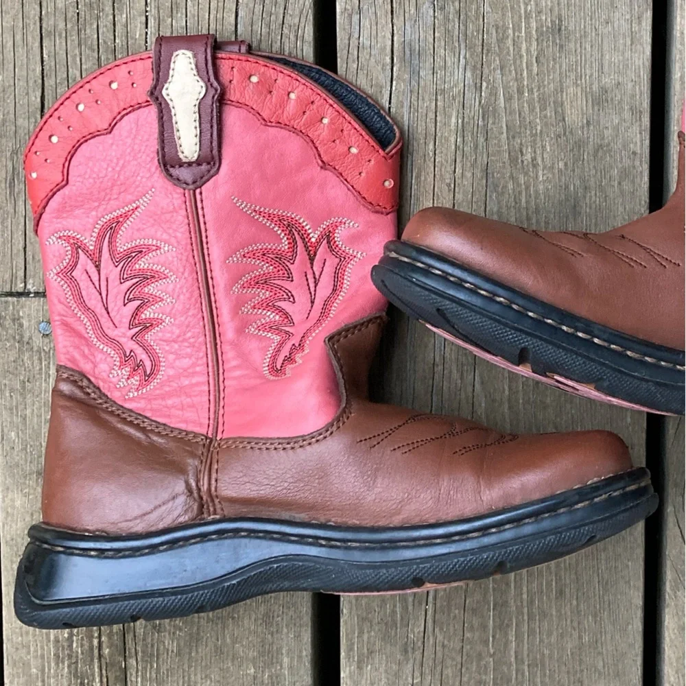 DURANGO Boots Ropers Western Cowboy Leather Colorful Pink Red Brown Size 7.5